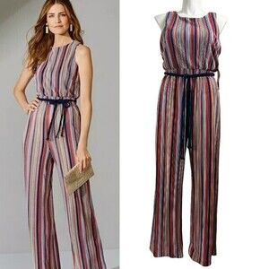 Alex Marie Erin Size 16 Striped Ribbed Wide Leg Palazzo Vacation NEW Jumpsuit